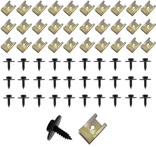 Homefantasy 60 Piezas Juegos de Tuercas de Clip,Surtido de Tornillos y Grapas,Juegos de Tuercas de Clip Tornillo,Tornillo Clip de SujecióN Tipo U,para Automóviles Guardabarros de Parachoques