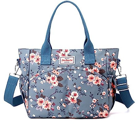 NICOLE & DORIS Damen Handtasche Große Tasche Casual Umhängetasche mit Mehreren Taschen Shopper Schultertasche Blume Henkeltasche Bunte Tote Handtaschen Crossbody Bag Blau 3