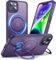 Anqrp 360° All-in-ONE Stand Case for iPhone 14/13 Case with Rotatable Magnetic Kickstand Ring Holder, Compatible with MagSafe, Shockproof Translucent Matte Phone Cover for iPhone 14/13 6.1 inch Purple