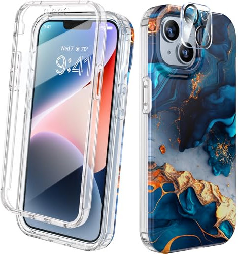 Diaclara Designed for iPhone 14 Plus Case, Full Body Rugged Case with Built-in Touch Sensitive Anti-Scratch Screen Protector, with Camera Lens Protector for iPhone 14 Plus 6.7 (Dazzling Blue)