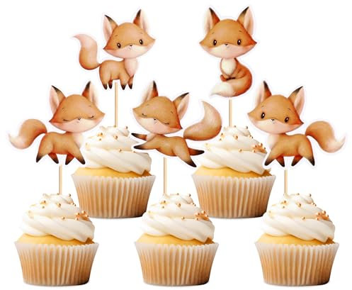 25 Stück Fuchs Cupcake Toppers Alles Gute zum Geburtstag Kuchen Dekor Wilder Dschungel Tier Thema Geburtstag Party Zubehör Feiern Party Events Baby Shower