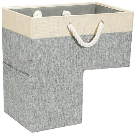 FmtwPhn Bolsa de almacenamiento de escalera de algodón con asas, organizador plegable en forma de L de 10 x 16 x 16 pulgadas, cesta de escalera plegable de algodón y lino, cesta de escalera para