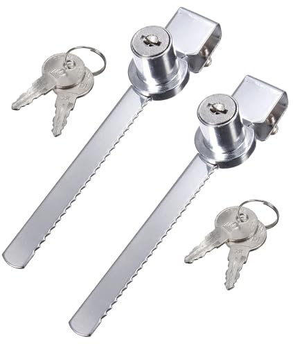 Paquete de 2 cerraduras de sierra de hoja deslizante con llaves, cerradura de trinquete para vitrina de reptiles, vitrina, vitrina, vitrina, vitrina, plata, 14 cm