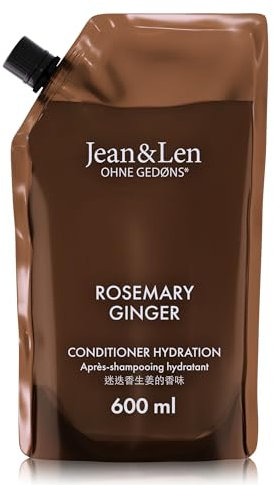 Jean & Len Conditioner Feuchtigkeit Rosemary & Ginger im Nachfüllbeutel, für trockenes Haar, pflegt intensiv & verbessert die Kämmbarkeit, Nachfüllpack, würziger Duft, ohne Silikone & Parabene, 600 ml
