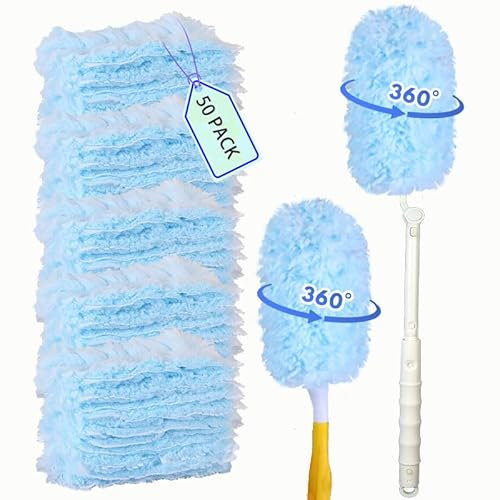 50 Count Duster Refills 360 Heavy Duty Duster Refills Compatible with Swiffer, Multisurface Heavy Duty Duster Replacements with 1 Handle and 1 Extendable Handle