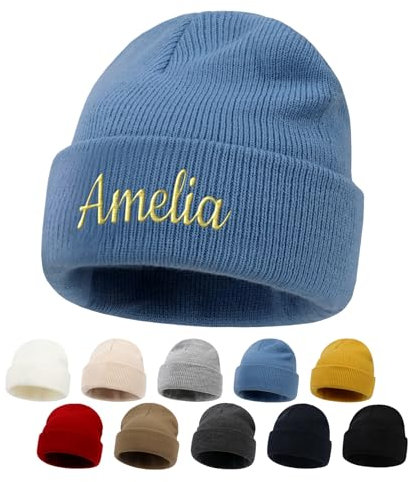 NIBESSER Mütze Personalisiert Bestickte Mit Wunschtext 1er Set personalisiert Wintermütze Unisex Individuell Geschenk Mütze selbst gestalten Familie