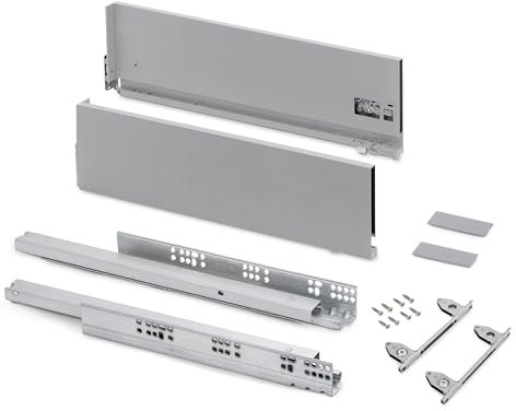 Emuca - Schubladen-Kit für Küche und Bad mit 3D-Regelung, Höhe 178mm, Tiefe 400mm, 40 Kg, sanftes Schließen, Panels nicht enthalten, Stahl, Grau