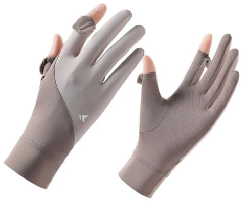 UV Sun Protection Gloves Women Touchscreen Non Slip Driving Gloves, Full Finger Ice Silk Thin Gloves for Travel Golfing Running (brown, One Size)