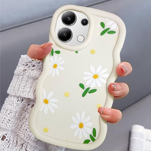 BEENTRYS Blumen Muster Handyhülle für Xiaomi Redmi Note 13 4G Hülle,Wellen Rahmenform Aesthetic Design Niedliches Mädchen Frauen Weich TPU Silikon Stoßfest Cover Case Schutzhülle-Weiß