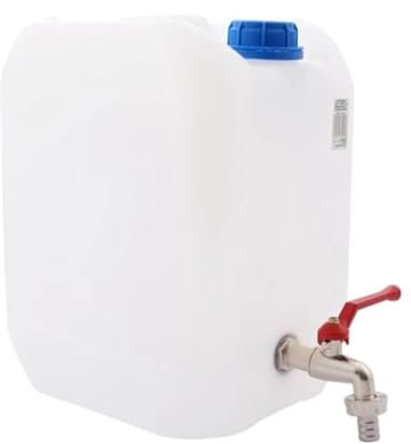 Water Storage Container, 20L Capacity, Metal Tap, 35.5 x 27 x 25 cm, White
