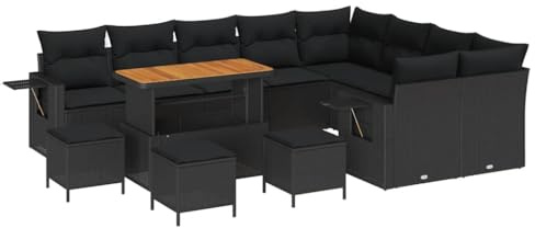 vidaXL Garten-Sofa-Set mit Kissen 13 pcs Schwarz 110 x 55 x 71 cm, Garten- undTerrassenmöbel, modernes Lounge-Set, UV-beständige Materialien, abnehmbare Kissen, Rattan-Patio