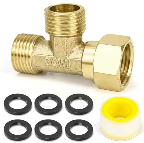 FLEXNOVA T Stück 1/2 Zoll, Messing T-stück 1/2 Zoll T Stück Adapter Wasseranschluss mit 2m Gewindedichtband und 6 Unterlegscheiben Duschschlauch Adapter für Trinkwasseranlage AGxAGxIG (Ø 20mm)