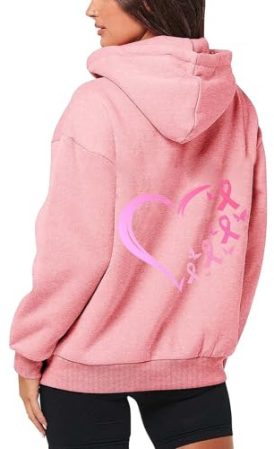 Felpa con cappuccio da donna con cappuccio spesso vento Felpa con cappuccio sportiva casual in pile con coulisse e zip mensile per la prevenzione Maglione girocollo cotone/V traspirante sport, Rosa