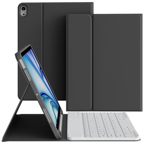 zoyu Tastatur Hülle für iPad Air 11 / iPad Air 10,9 5. 4. Gen, Schwarz | Magnetische Abnehmbare Bluetooth-Tastatur QWERTZ, TPU und PU Stoßfeste Hülle für iPad Air 11 2026/2025/2024, Auto Wake/Sleep
