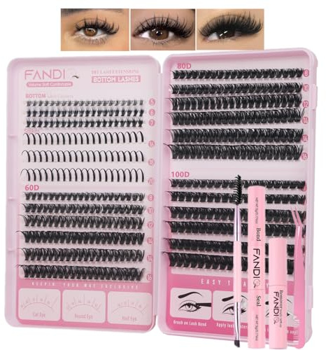 Individual Eyelashes Kit Spiky Individual Lash Clusters with Bottom lash 5-20MM Soft & Fluffy Thick Volume Fairy Individual Eyelashes with Glue and Remover Lashes Book Kit for Beginners(60+80+100 KIT)