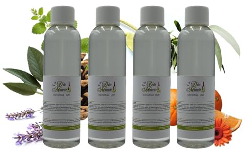 Dufte Momente Dampfbad Duftkonzentrat Set – 4×250 ml – Allgäuer Bergkräuter, Eukalyptus, Orange & Lemongras – naturreine ätherische Öle – für Dampfbäder, Verdampferanlagen & Dampfduschen