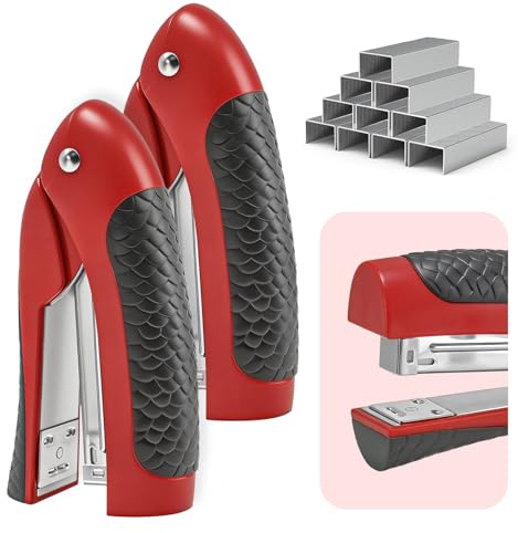 2-Pack Compact Stand-Up 2-in-1 Office Stapler with 2000 Staples, Red