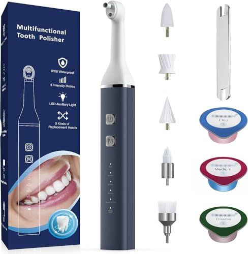 Zahnaufhellungsset, Zahnaufhellungsset Putzen und Aufhellen der Zähne (3 Professionelle Zahnpasta im Lieferumfang), Wiederaufladbarer USB-C mit LED-Licht, 6 Köpfe, 5 Modi