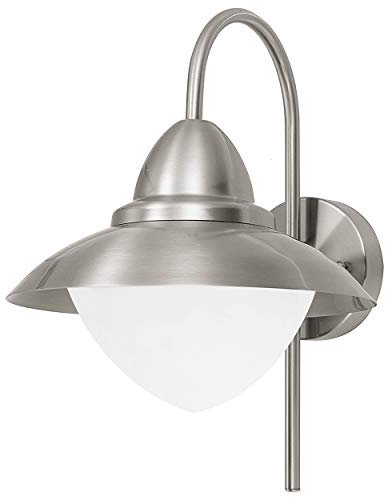 EGLO Außen-Wandlampe Sidney, 1 flammige Außenleuchte, Wandleuchte aus Edelstahl in Silber und Glas in Weiß, opal-matt, E27 Fassung, IP44