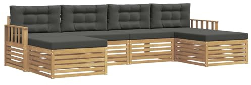 vidaXL Sofagarnituren 6 pcs Weiß und Anthrazit Massivholz Akazie, Akazienholz Sofa-Set, modulares Design für die Lounge im Freien, Bequeme Loungemöbel für den Garten