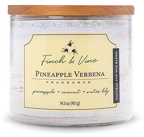 Colonial Candle 3-Docht Duftkerze im Glas mit Deckel - Pineapple Verbena (411g) - Fruchtige Ananas für dein Zuhause - Duftkerze mit bis zu 60h Brenndauer - Sojawachsmischung