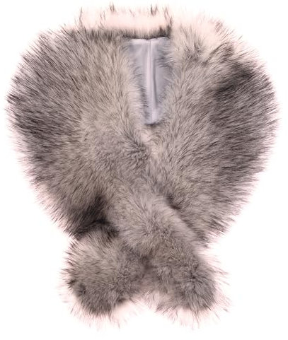 Futrzane Classic Stola - Lange Fellstola Damen - Fake Fur Pelzkragen Fell Schal (Silber Classic)