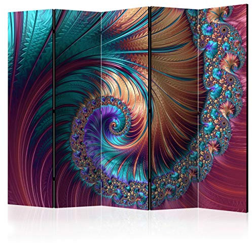 decomonkey Paravent Raumteiler Innen Ornament 225x172 cm 5 Teilig Einseitig Room Divider Wall Raumteiler Stehend Trennwand Sichtschutz Spanische Wand Sichtschutzwand Wohnzimmer Holz Pfauenfeder