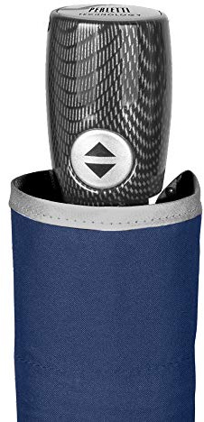 PERLETTI Regenschirm Blau Reflektor Herren Damen Mini Automatik Handtasche Windsicher Sicher Stabil Robust - Taschenschirm Schirm Groß Leicht Windfest Sturmsicher mit Glasfaser (Auf Zu Automatik)