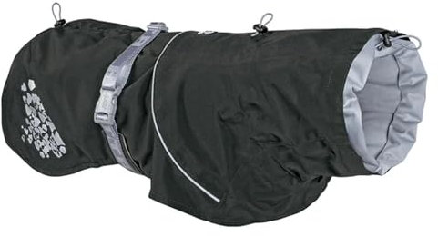 Hurtta Monsoon Hunderegenmantel, Wasserdicht Regenjacke für Hunde, Hundemantel mit Reflektoren, Schwarz 90 cm