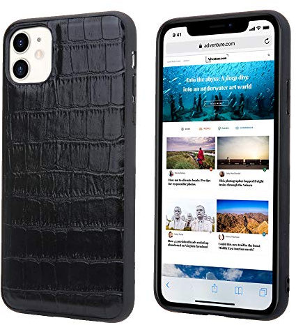 nincyee Echtleder Hülle für iPhone 11 Pro Max,Klassisches Krokodil Muster Echt Leder Vollabdeckung Stoßstange