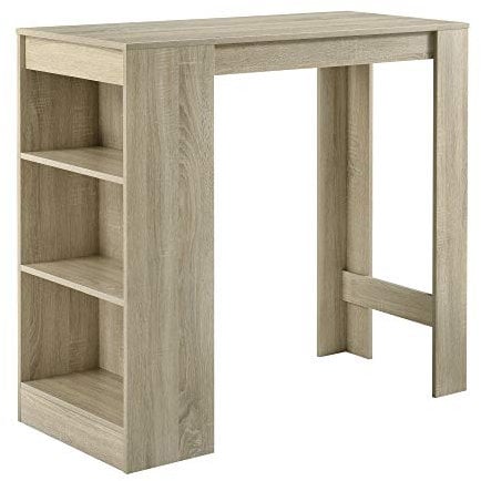 [en.casa] Mesa Alta Cocina Kouvola Mesa de Bar Bistro Elegante con 3 Compartimentos Laterales Comedor Oficina en Casa Aglomerado 110 x 50 x 103 cm - Efecto Roble