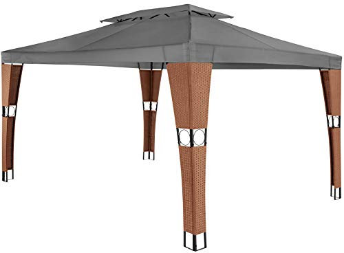 TecTake 800791 Tonnelle de Jardin en Polyrotin Tente Réception Pavillon Barnum Chapiteau Double Toit Élégant 3x4 m- Diverses Couleurs (Brun/Anthracite)