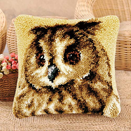 XUJINGJIE Knüpfteppich Knüpfkissen Kaninchen DIY Zum Selber Knüpfen Kissen Latch Hook Kit Für Erwachsene Kinder Anfänger, 43 X 43cm,E