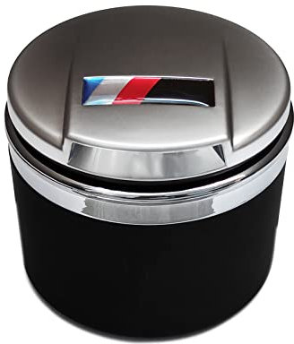 Posacenere per auto per BMW Serie 1/3/5/7 e X1/X3/X5/X6, con luce a LED e coperchio, staccabile e portatile (Argento opaco)