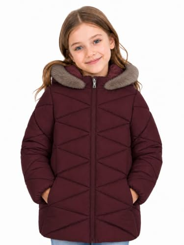 SOLOCOTE Cappotti invernali per ragazze con cappuccio Sherpa foderato giacca leggera spessa calda gonfia impermeabile antivento in cotone lucido giacche Vino 11-12 anno