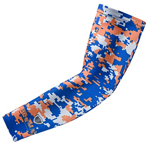 Stromguard Manicotto a compressione per sport e pallacanestro, motivo mimetico digitale, per baseball, calcio e basket, #19 - Royal Blue-arancio-bianco, Gioventù LARGE