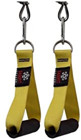 XAGOFIT Heavy Duty Multi Gym Cable Machine Attachment Stirrup Handle Bar Resistance with Carabina SNAP HOOK Clip - Cable Machine Attachment - Multi Gym Attachment (Yellow)