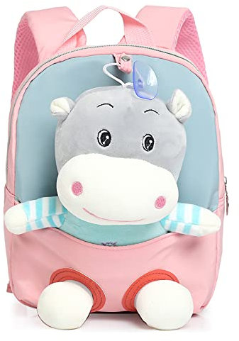MIDSuN Kleiner Kinderrucksack,Abnehmbarer Plüsch Puppe Kindergartenrucksack,Nilpferd Kindergarten Rucksack Kindertasche für 2-5 Jährige Kindergarten Junge und Mädchen (Rosa)