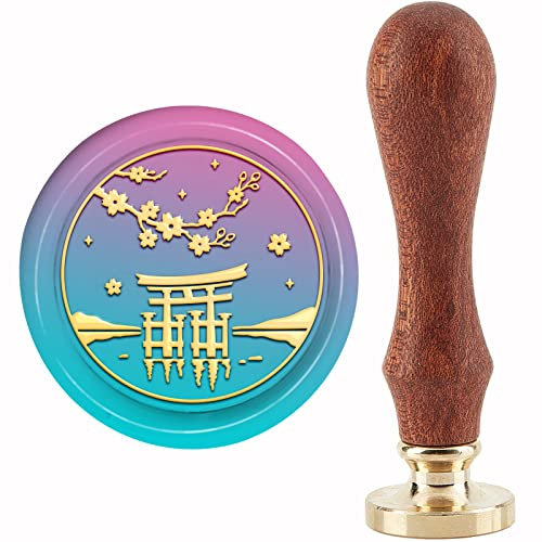 craspire Kirschblüten Wachssiegelstempel Japanischer Schrein Siegelwachsstempel 30 mm/1.18 Zoll Abnehmbarer Messingkopf Siegelstempel Mit Holzgriff Für Einladungen Karten Geschenkverpackung