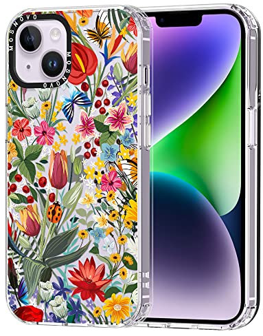 MOSNOVO für iPhone 14 Hülle – Durchsichtige, schlanke, stoßfeste TPU+PC-Handyhülle, [6,6 Fuß Fallschutz/Anti-Abziehen] - Im Garten