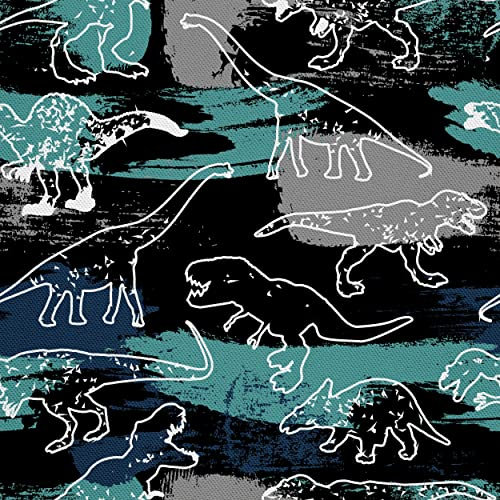 HEKO PANELS Stoff Oxford Meterware Canvas-Stoff Polyester Zum Nähen Nähstoffe Möbelstoffe Dekostoffe Wasserabweisend Blickdicht Kinder Dinosaurier Schwarz Bunt 1 Meter 155 x 100 cm, DX280