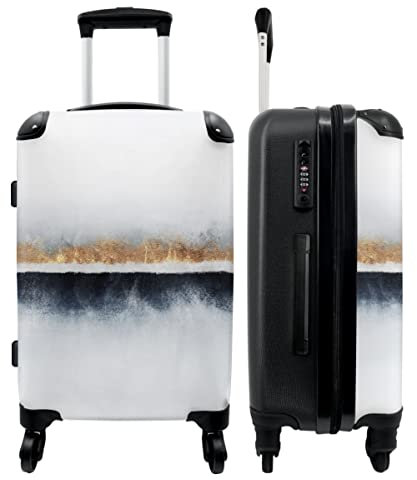 NoBoringSuitcases.com® Koffer groß Trolley Rollkoffer Reisekoffer mit 4 Rollen Fotokoffer - Gold - Schwarz - Weiß - Abstrakt - 67x43x25cm - 90 Liter