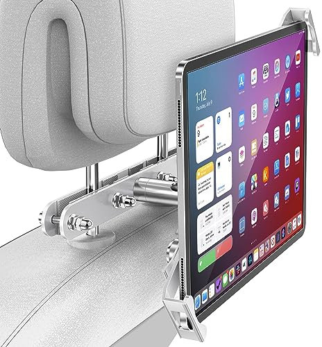 AboveTEK Tablet-Halterung für Auto-Kopfstütze - Diebstahlsicheres System, 360° Drehung, Kompatibel mit 4-11 Tablets, Perfekt für Reisen und Geschäfte, Langlebig,Silber