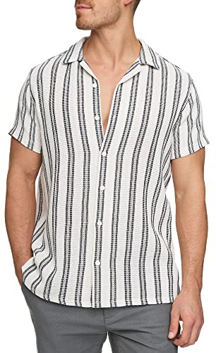 Indicode Herren INCosby Kurzarmhemd aus 100% Baumwolle mit Kentkragen | Gestreiftes Baumwollhemd mit Button-Down-Kragen, Herrenhemd, Casualhemd, Freizeithemd, Sommerhemd, Kurzarmhemd für Männer.