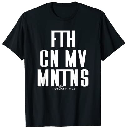 Lightedblessing Christliche Kleidung Faith Can Move Mountains Kirche Jesus Christus Christlich T-Shirt Damen Herren Unisex Schwarz Kurzarm Crew Neck Klassische Passform Polyester 100% S