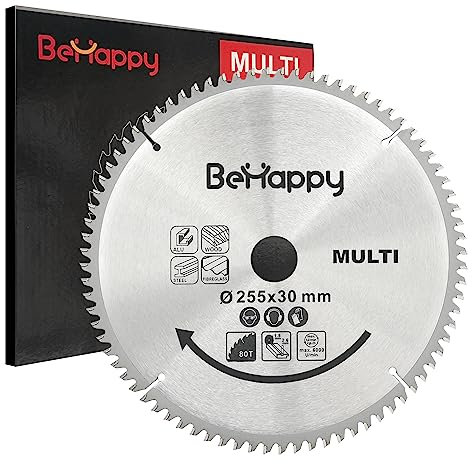 BeHappy Kreissägeblatt Metall, Handkreissägeblatt 255 x 2.6 x 30 mm, Kreissägeblätter 80 Zähne für Holz, Metall, Aluminium