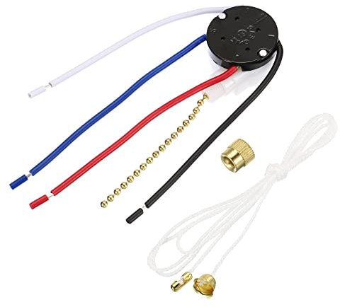 PATIKIL 2 Stück Decken Ventilator Schalter 3 Geschwindigkeit 4 Draht ZE-208S E89885 Zugkettenschalter Lüfter Lichtschalter Ersatzteil mit 4 Vorinstallierten Drähte Goldton Kette