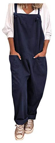 Salopette da donna in tessuto, pantaloni da lavoro, taglie forti, senza maniche, tutina da lavoro, tutina da lavoro, pantaloni larghi, pantaloni estivi, Blu mare, XXXXL