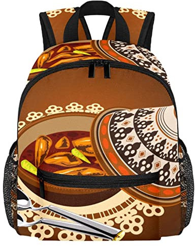 DJROW Sambal Poulet Tajine Served with Olives Pot Toddler Kid Garçons Filles Snack Nursery School Sac à dos, multicolore, petit