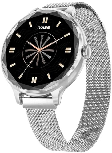 Noise Diva Smartwach for Women with AI Voice Assistant, 100+ Watchfaces, Sleep Tracker, Female Cycle Tracking, BT Calling, AMOLED Display, Water & Dust Resistant, 1 Year Warranty (Silver Link)